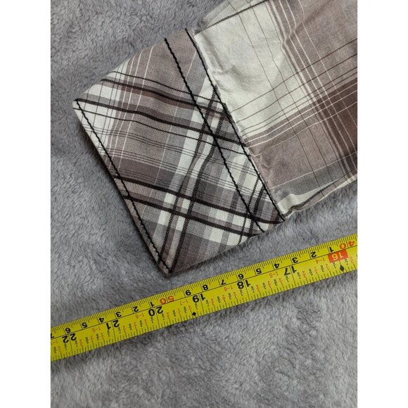 BKE Button Up Shirt Mens Medium Brown Plaid Pearl Snap Athletic Fit Western - Picture 9 of 10